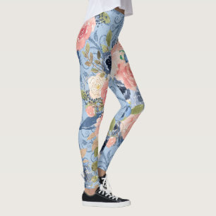 Botanical Illustration Leggings - Floral Map Art S