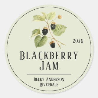 Botanical Illustration Light Green Blackberry Jam Classic Round Sticker