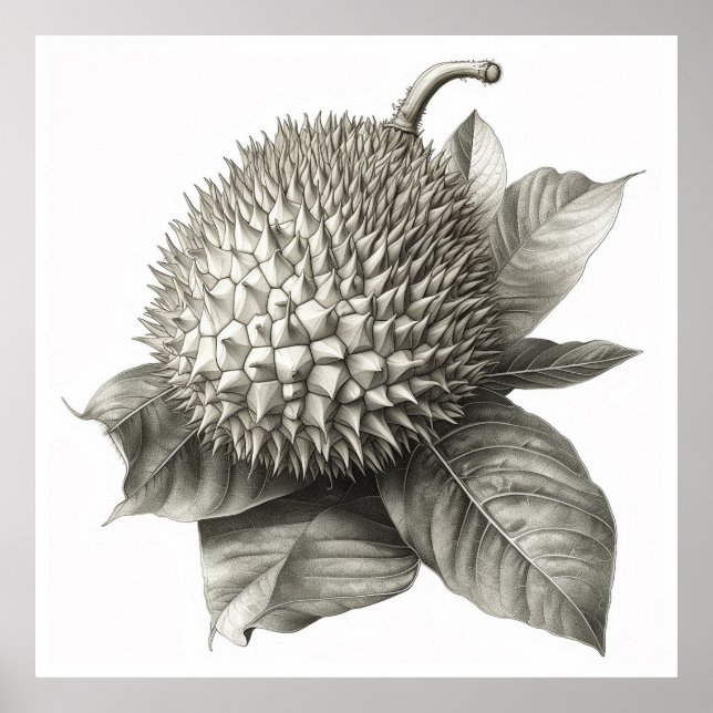 Botanical Illustration of a Durian Fruit Poster (Front)