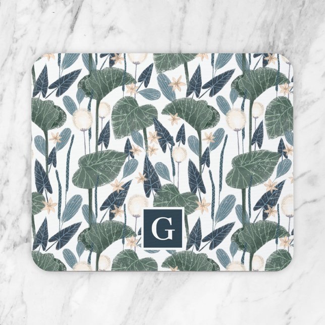 Botanical Illustration Plant Mom Monogram Mouse Mat (Creator Uploaded)