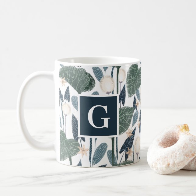 Botanical Illustration Plant Mum Monogram Coffee Mug (With Donut)