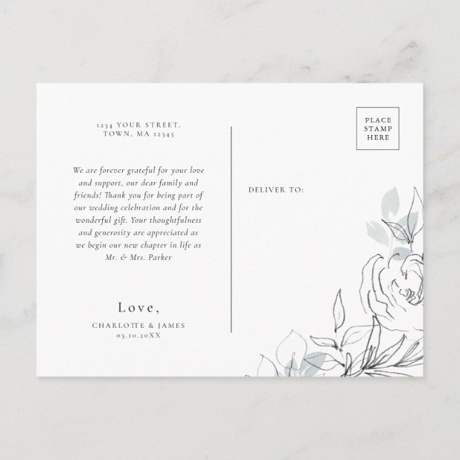 Botanical Illustration Thank You postcard (Back)