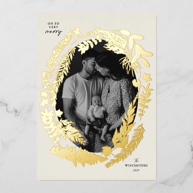 Botanical Impressions Frame Christmas Foil Holiday Card (Front)