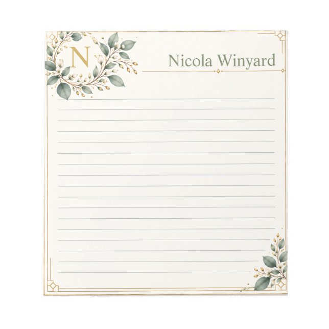 Botanical Initial & Name Notepad Cover (Front)