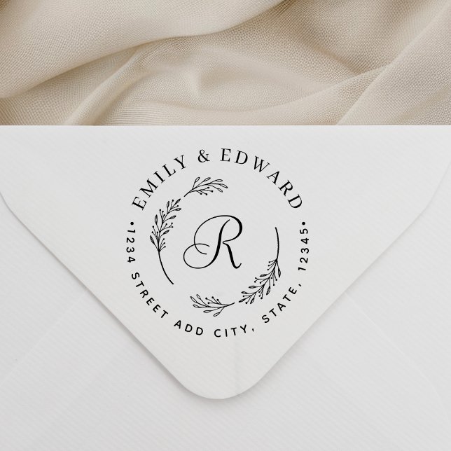 Botanical Initial Wedding Round Return Address Self-inking Stamp (Creator Uploaded)