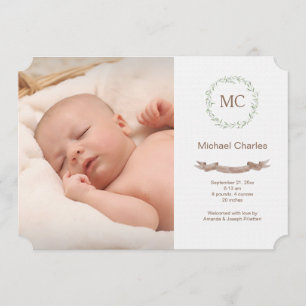 Botanical Initials Photo Birth Announcement