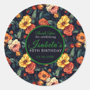 Botanical Inspired Rose Floral 70Th Birthday Classic Round Sticker