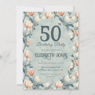 Botanical Inspired Tulip Themed Custom Birthday Invitation