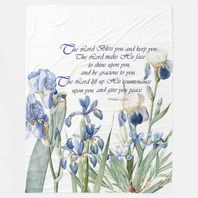 Botanical Iris Flowers Floral Bible Blessing Fleece Blanket (Front)