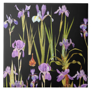 Botanical Iris Flowers Floral Irises Tile