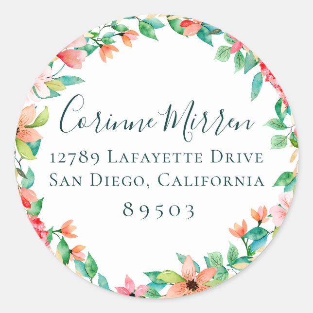 Botanical Island Floral Return Address Sticker (Front)