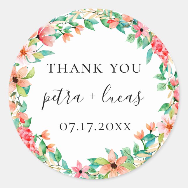 Botanical Island Floral Wreath Wedding Favour Classic Round Sticker (Front)