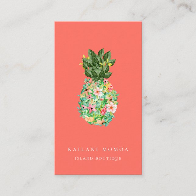 Botanical Island Pineapple Coral Business Card (Front)
