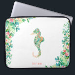 Botanical Island Seahorse Laptop Sleeve<br><div class="desc">Beautiful watercolor botanical island flowers and foliage and seahorse shape,  personalised laptop sleeve.</div>