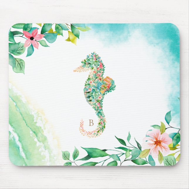 Botanical Island Seahorse Monogram Mouse Mat (Front)