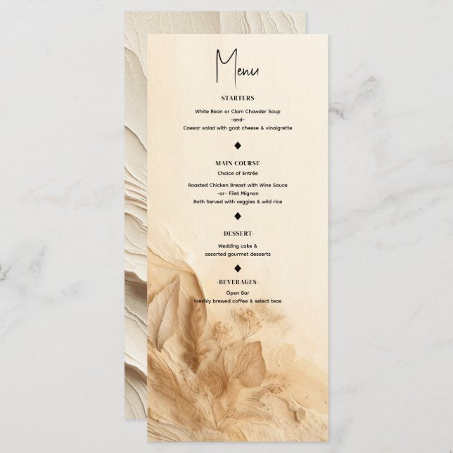 Botanical Ivory Cream Bohemian Textured Menu (Front/Back)