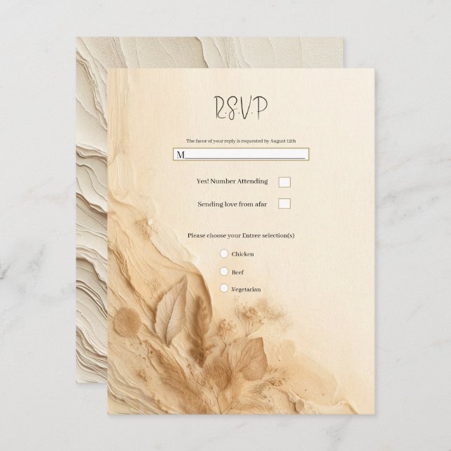 Botanical Ivory Cream Bohemian Textured RSVP Invitation (Front/Back)