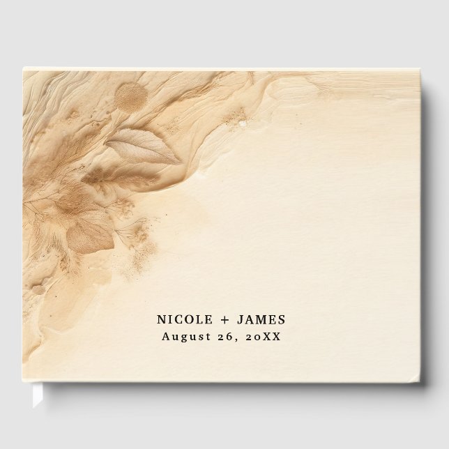 Botanical Ivory Cream Bohemian Textured Wedding Guest Book (Front)