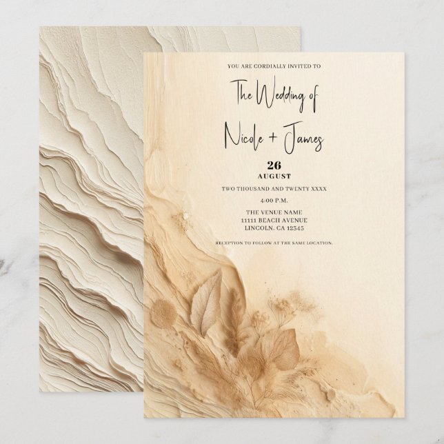 Botanical Ivory Cream Bohemian Textured Wedding Invitation (Front/Back)