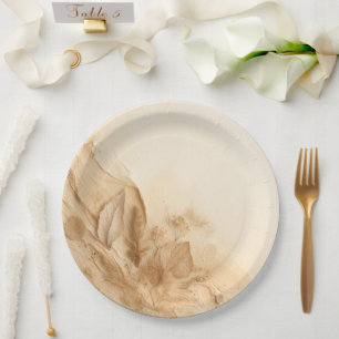 Botanical Ivory Cream Bohemian Textured Wedding Paper Plate