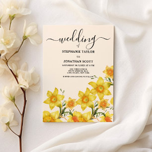 Botanical ivory golden daffodils flowers wedding  invitation