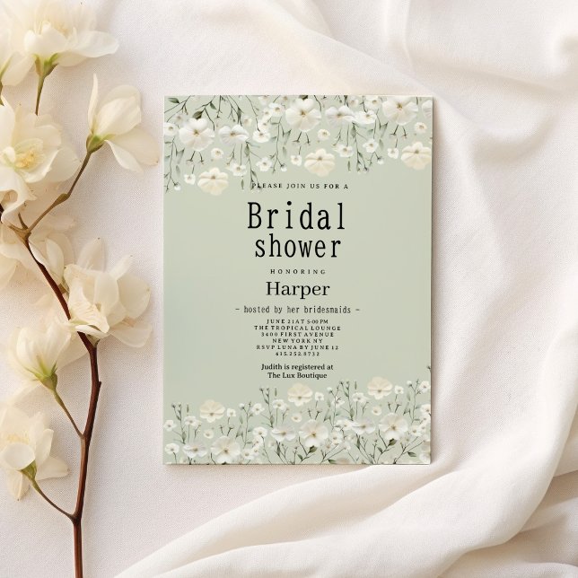 Botanical ivory mint delicate floral Bridal Shower Invitation (Botanical ivory mint delicate floral Bridal Shower)