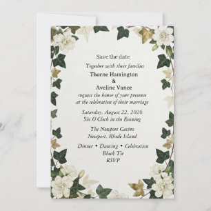 Botanical Ivy & White Floral Save the Date Wedding Invitation