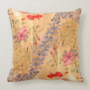 Botanical Japan Wisteria Rose Flower Floral Pillow