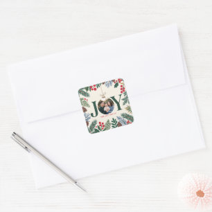 Botanical Joy Family Photo Christmas Square Sticker