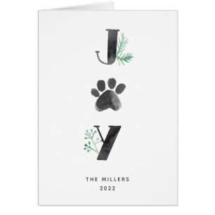 Botanical Joy Paw Print Pet Holiday Folded Card