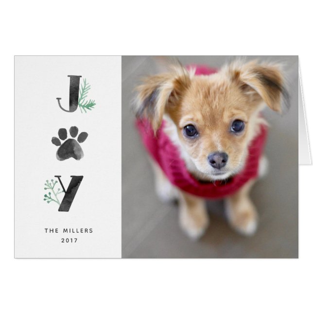 Botanical Joy Paw Print | Pet Holiday Photo Folded (Front Horizontal)