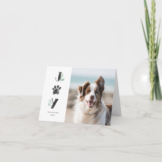 Botanical Joy Paw Print | Pet Photo Folded Holiday Card (Front)