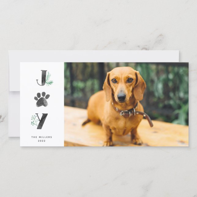Botanical Joy Paw Print | Pet Photo Holiday Card (Front)