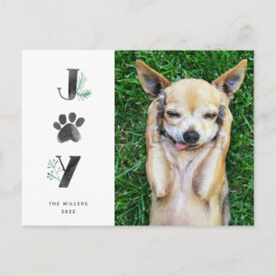 Botanical Joy Paw Print   Pet Photo Holiday Postcard