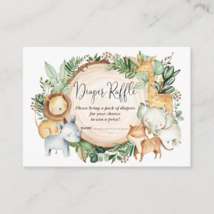 Botanical Jungle Animals Baby Boy Diaper Raffle Enclosure Card