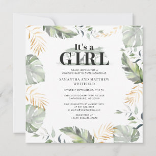 Botanical Jungle Giraffe Couple Baby Shower Invitation