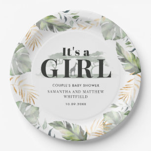 Botanical Jungle Giraffe Couple Baby Shower Paper Plate