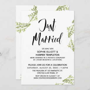 Botanical Just Married Typography Post Wedding Invitation