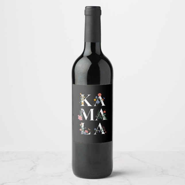 Botanical Kamala Harris Voting 2024 Floral Voter Wine Label (Front)