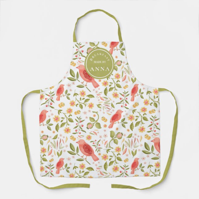 Botanical Kitchen – Garden Bird & Fruit Design Apron (Front)