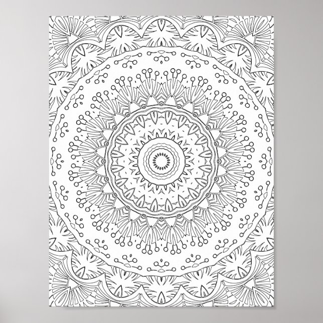 Botanical Lace Mandala Colouring Page Pattern Art Poster (Front)