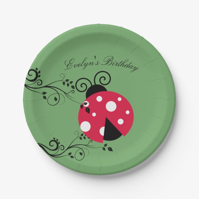 Botanical Ladybug Paper Plates (Front)