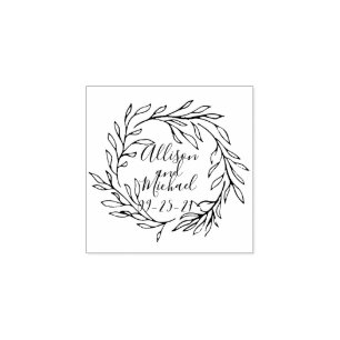 Botanical Laurel Leaves Wreath Wedding Rubber Stamp