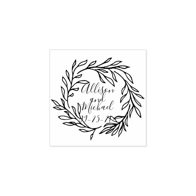 Botanical Laurel Leaves Wreath Wedding Rubber Stamp (Imprint)