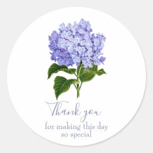 Botanical Lavender Hydrangea Script Thank You Classic Round Sticker
