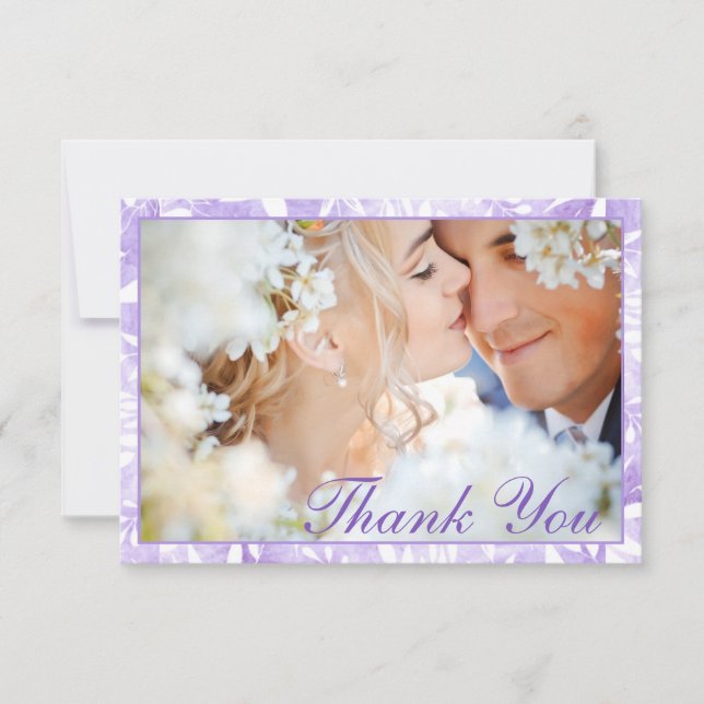 Botanical Lavender White Leaves PHOTO Wedding Thank You Card (Front)