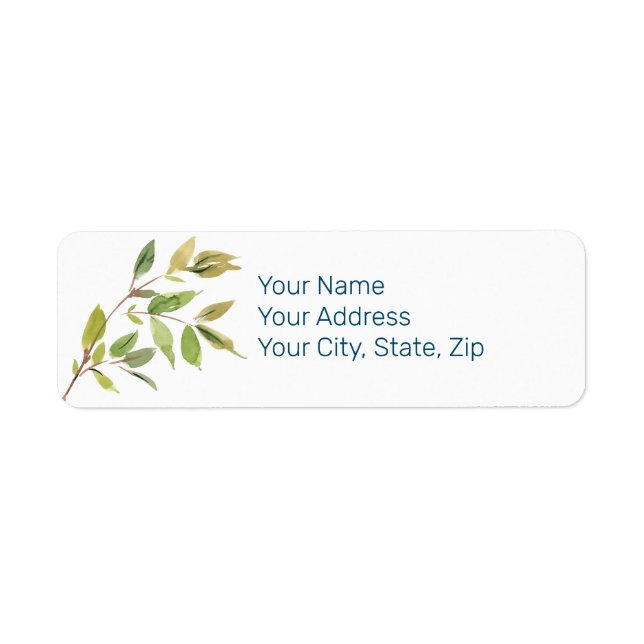 Botanical Leaf Art on White Return Address Label (Front)