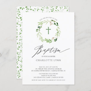 Botanical Leaf Baptism Invitation