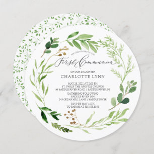Botanical Leaf First Communion Invitation