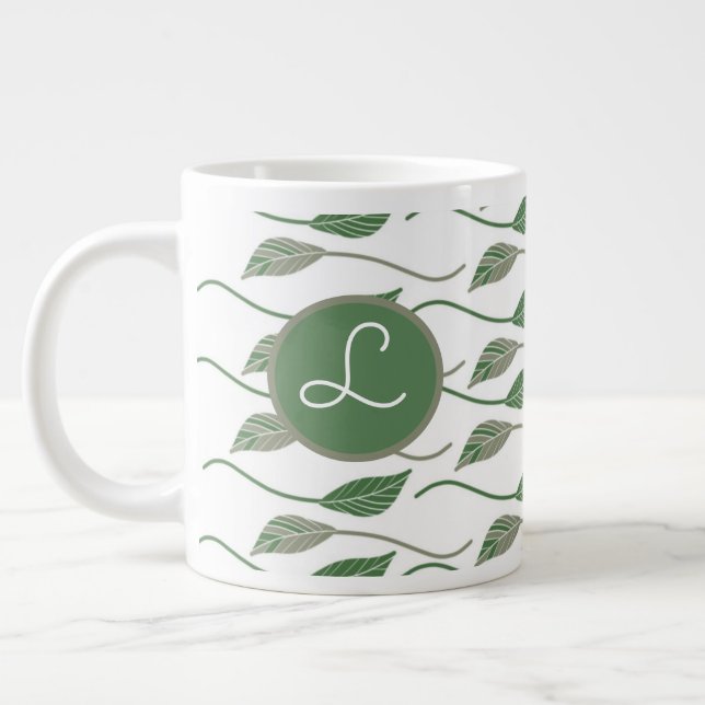 Botanical Leaf Greenery Hand Drawn Pattern     Large Coffee Mug (Left)
